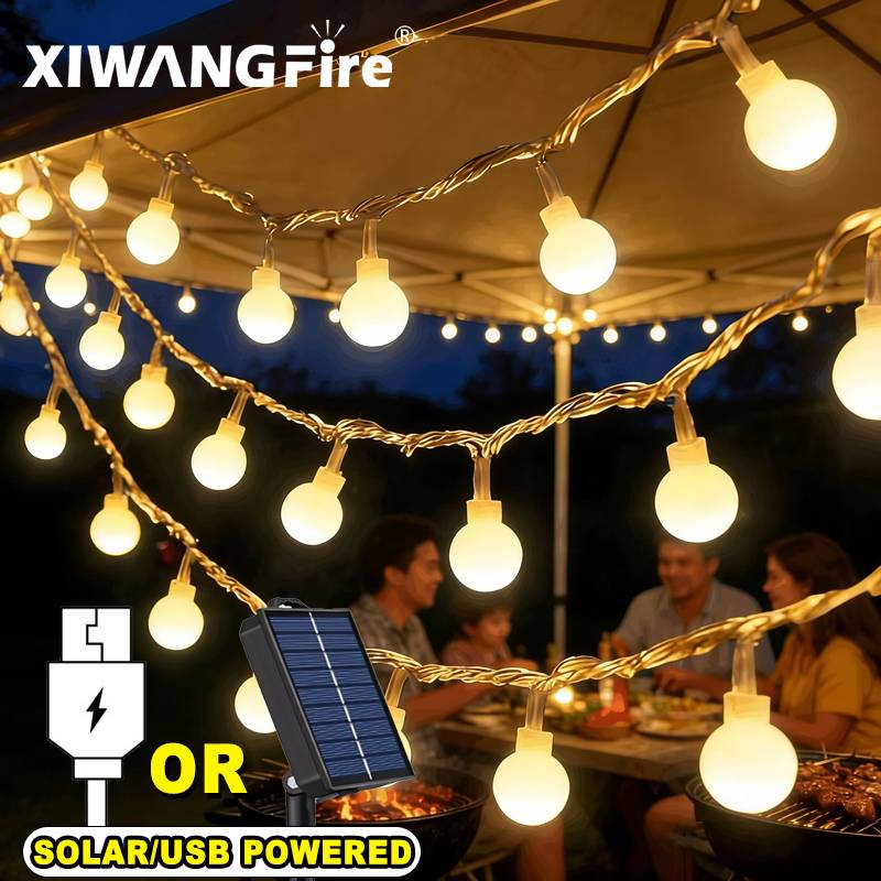 Solar Garden Light - ไฟประดับโซลาร์เซลล์/USB/แบตเตอรี่ 3-10 เมตร, ไฟ LED ลูกบอลทรงกลม,