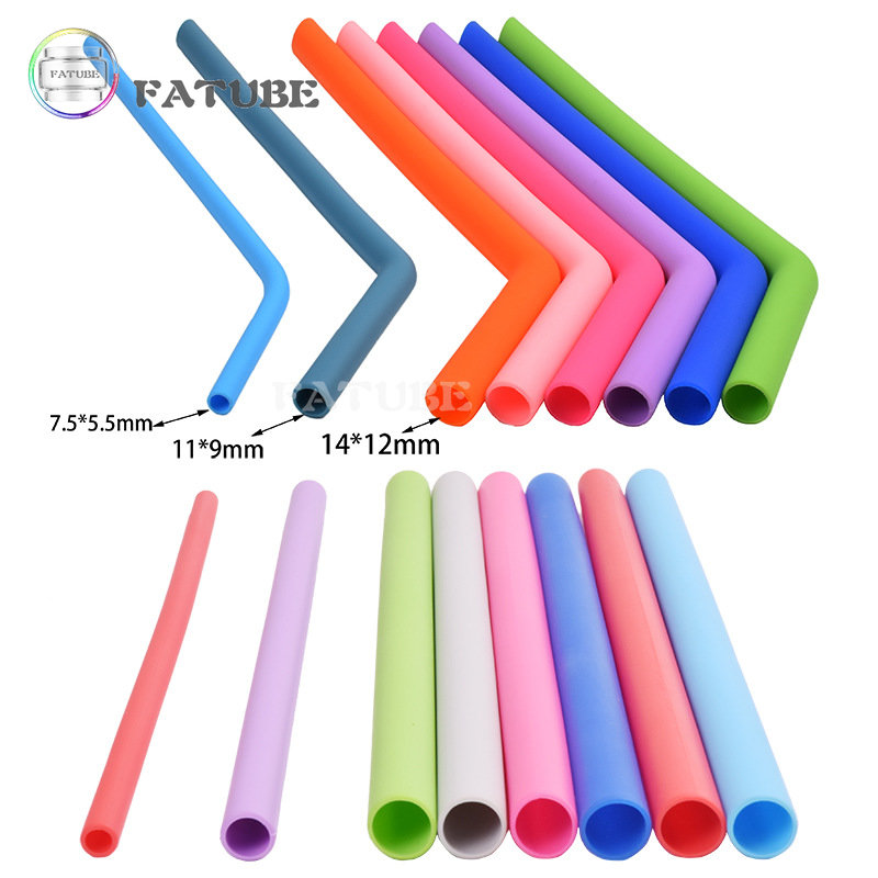 Reusable Straw - หลอดซิลิโคนแบบโค้งและแบบตรง 10 ชิ้น ขนาด 14 *