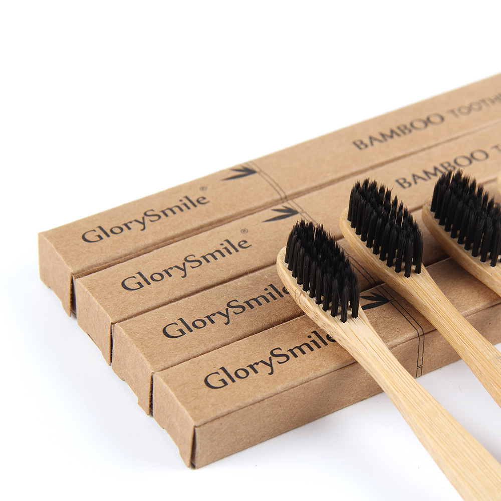 Bamboo Toothbrush - แปรงสีฟันไม้ไผ่สำหรับผู้ใหญ่ – ชุดแปรงสีฟันไม้ 4 ชิ้น พร้อมขนแปรงนุ่มผสมถ่าน