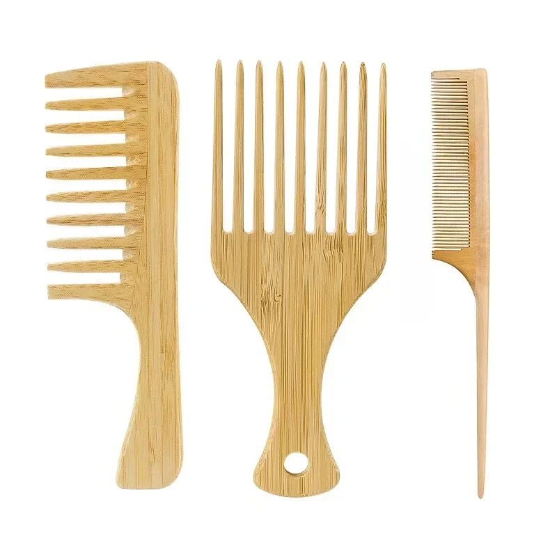 Bamboo Toothbrush - 1 ชิ้นไม้ไผ่ธรรมชาติไม้หวีผม Anti - Static Afro