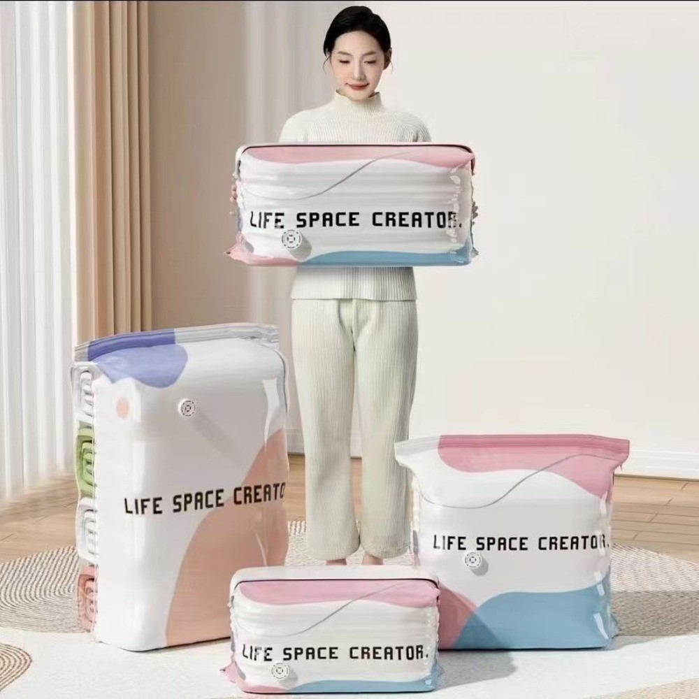 Reusable Bag - ถุงเก็บของสุญญากาศแบบกดปิดผนึก ถุงบีบอัดทรงลูกบาศก์ ประหยัดพื้นที่ ถุงบีบอัดเก็บของ ใช้ซ้ำได้ ดีไซน์บีบอัด