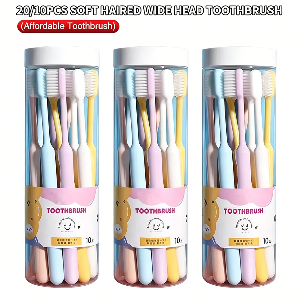Bamboo Toothbrush - แปรงสีฟันแบบถังขนาดใหญ่ 10/20 ชิ้น ขนแปรงนุ่มพิเศษสำหรับผู้ใหญ่ เหมาะสำหรับใช้ในบ้าน การเดินทาง