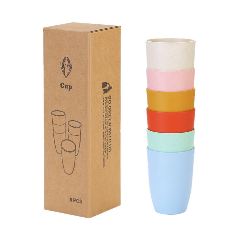Reusable Straw - แก้วน้ำทำจากฟางข้าวสาลี 6 ชิ้น ไม่แตกหัก ซ้อนกันได้ ล้างในเครื่องล้างจานได้