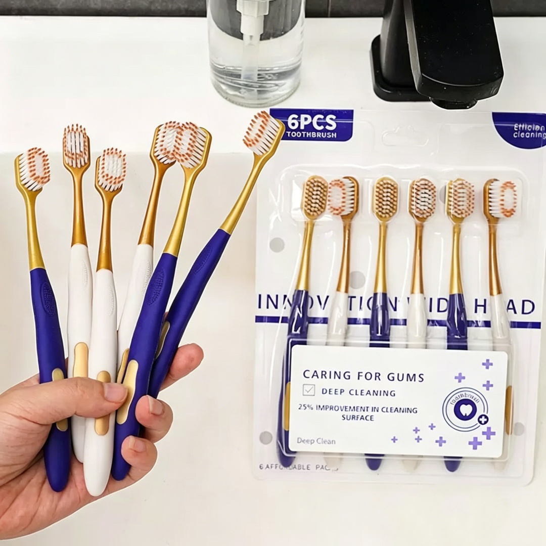 Bamboo Toothbrush - แปรงสีฟันขนนุ่มคุณภาพสูง หัวแปรงขนาดใหญ่ สำหรับใช้ในครัวเรือน แพ็ค 6 ชิ้น