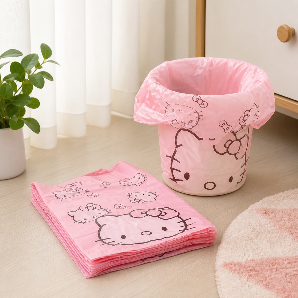 Compost Bin - ถุงขยะพลาสติกลายการ์ตูนแมวสีชมพู 50 ชิ้น ขนาด 30x50 ซม.