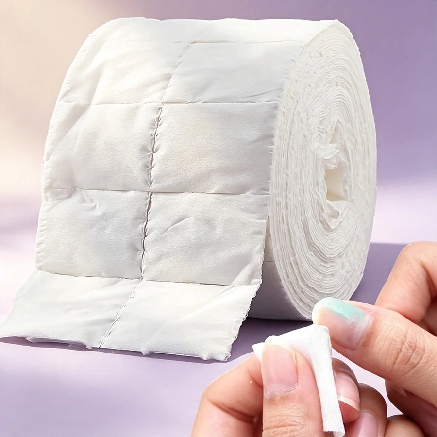 Eco Sponge - 300/500 ชิ้น แผ่นเช็ดเล็บผ้าฝ้ายไร้ขุยแบบม้วน, แผ่นเช็ดเจลโพลิชและเครื่องสำอางแบบใช้แล้วทิ้ง, กระดาษทำความสะอาดสำหรับร้านทำเล็บและเครื่องสำอาง