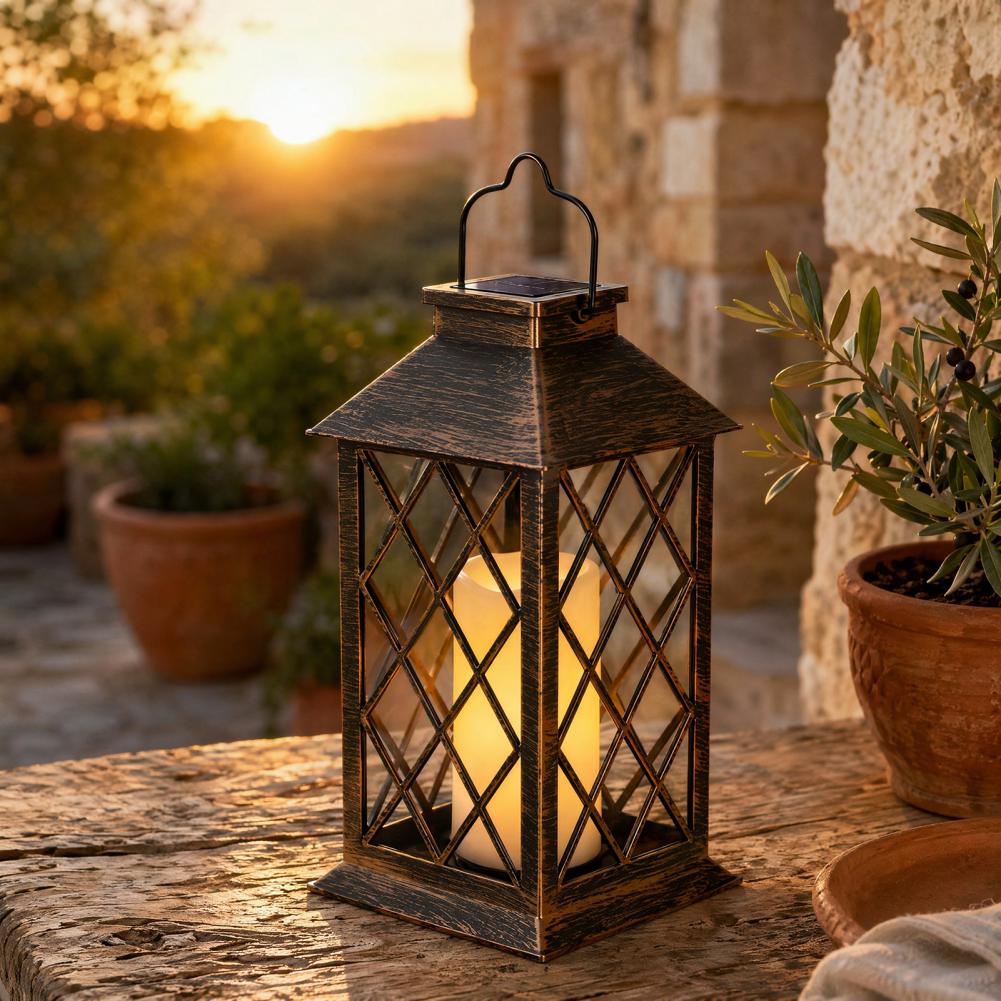 Solar Garden Light - โคมไฟพลังงานแสงอาทิตย์แบบย้อนยุค, โคมไฟเทียนพลังงานแสงอาทิตย์สำหรับกลางแจ้ง, ไฟสวนพลังงานแสงอาทิตย์กันน้ำพร้อมห่วงแขวน, ไฟตกแต่งสำหรับสวน