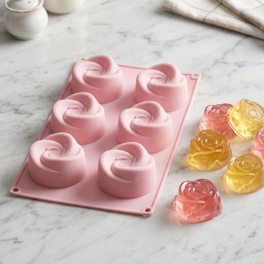 Eco Soap - แม่พิมพ์ซิลิโคนรูปดอกกุหลาบ 6 ช่อง เกรดอาหาร ปราศจากสาร BPA