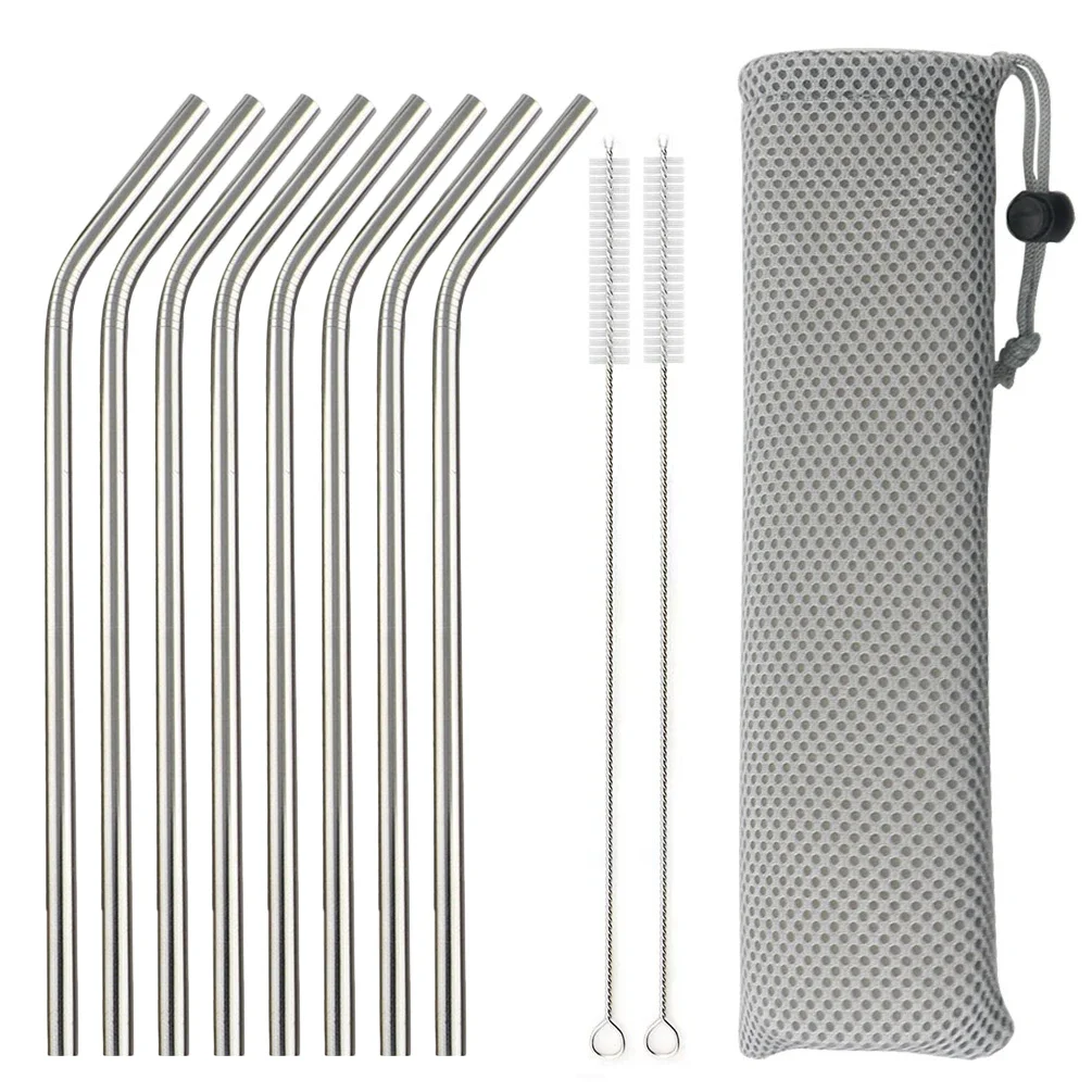Reusable Straw - 5/10 ชิ้น หลอดดูดน้ำแบบใช้ซ้ำได้ หลอดสแตนเลส 304 หลอดโลหะแบบตรงและแบบงอ