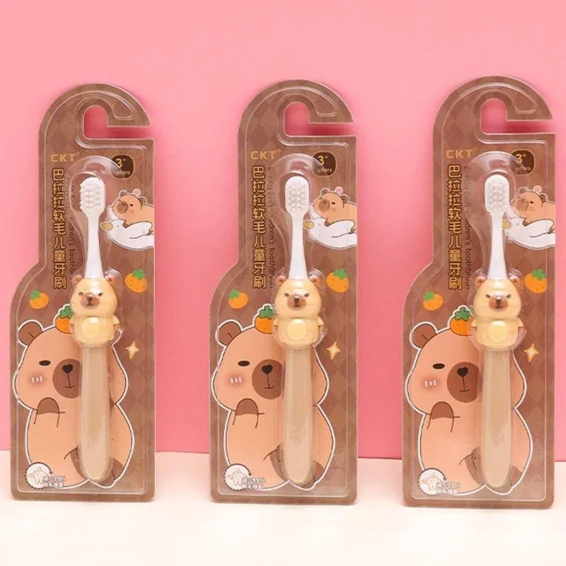 Bamboo Toothbrush - แปรงสีฟันเด็กคาปิบาร่า แปรงสีฟันการ์ตูนน่ารักสำหรับเด็ก แปรงสีฟันด้ามสั้นทำจากถ่านไม้ไผ่ ของขวัญดูแลสุขภาพช่องปากสำหรับเด็ก