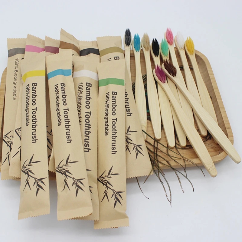 Bamboo Toothbrush - แปรงสีฟันไม้ไผ่100ชิ้นแปรงสีฟันขนนุ่มเป็นมิตรต่อสิ่งแวดล้อมสำหรับผู้ใหญ่เป็นมิตรกับสิ่งแวดล้อมสำหรับมังสวิรัติ