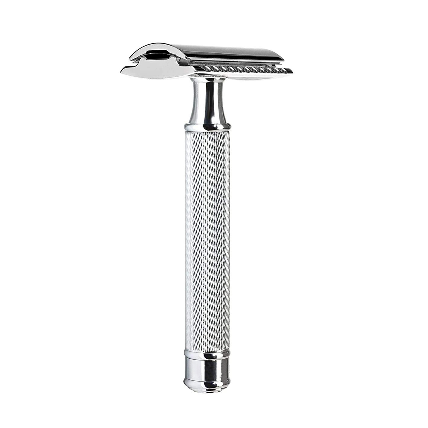 Safety Razor Handle - มีดโกนแบบใบมีดเดี่ยวระดับพรีเมียม, ใบมีดโกนสองคม, มีดโกนสำหรับผู้ชายพร้อมแท่นวางมีดโกนและใบมีดแพลตตินัม 5 ใบ