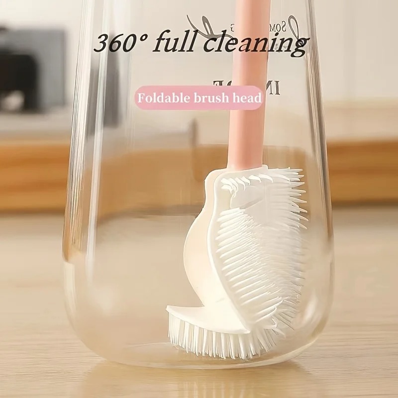 Reusable Bottle - แปรงซิลิโคนทำความสะอาดแบบพับได้ 360 องศา พร้อมด้ามจับยาว ใช้ซ้ำได้สำหรับขวดและแก้ว