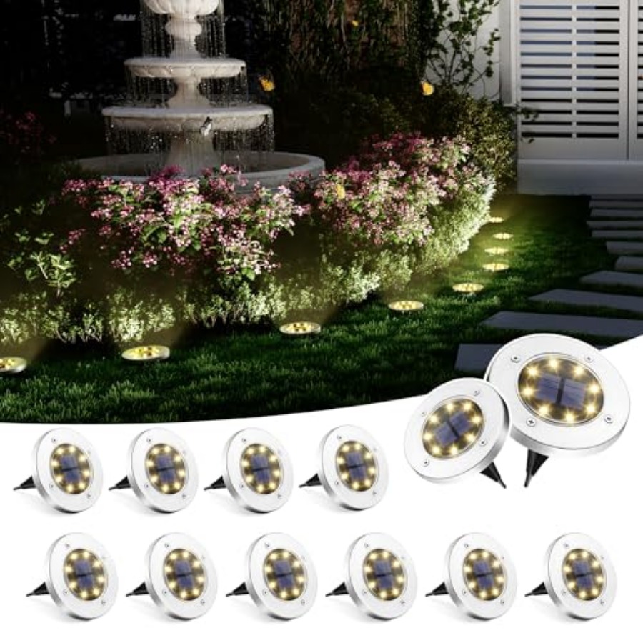 Solar Garden Light - ไฟพื้นพลังงานแสงอาทิตย์ ไฟโซลาร์เซลล์กลางแจ้ง กันน้ำ 8 LED ไฟตกแต่งสวน