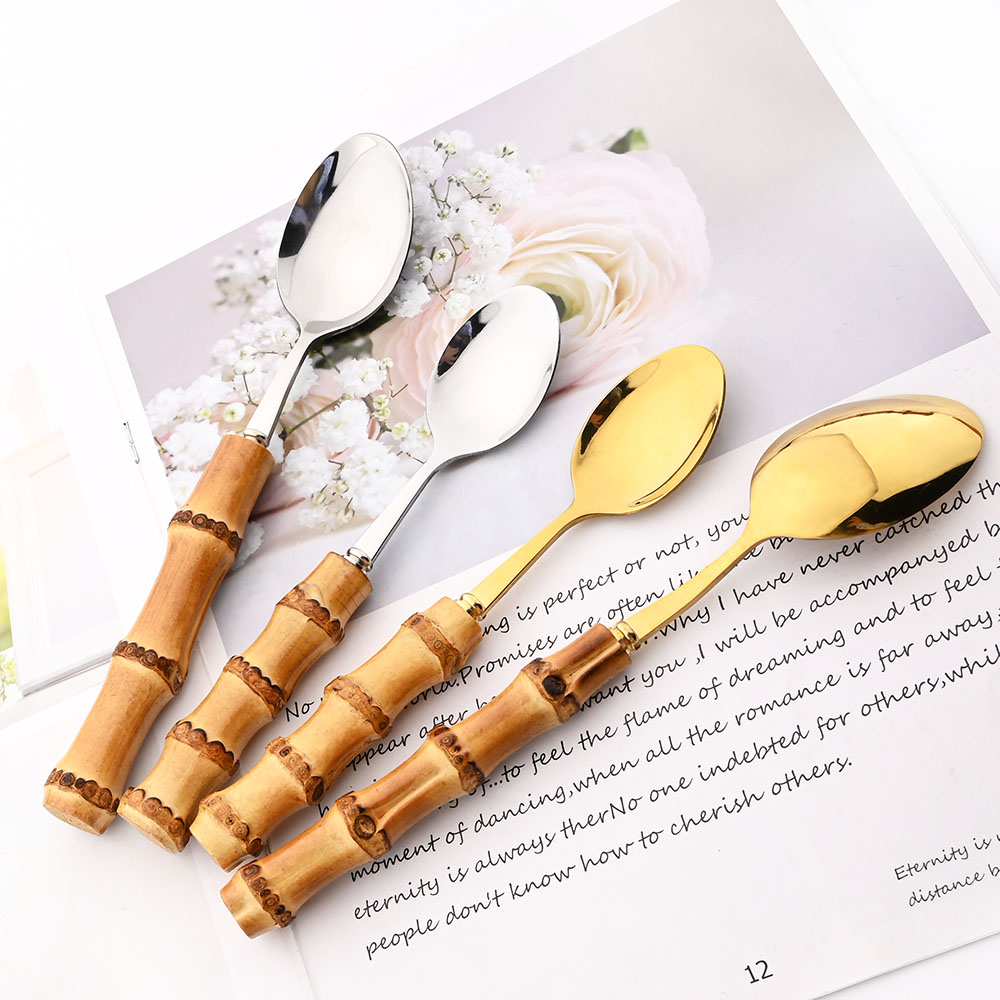 6 ชิ้นทองไม้ไผ่ธรรมชาติ 304 ชุ - Bamboo Cutlery บทวิจารณ์และราคา