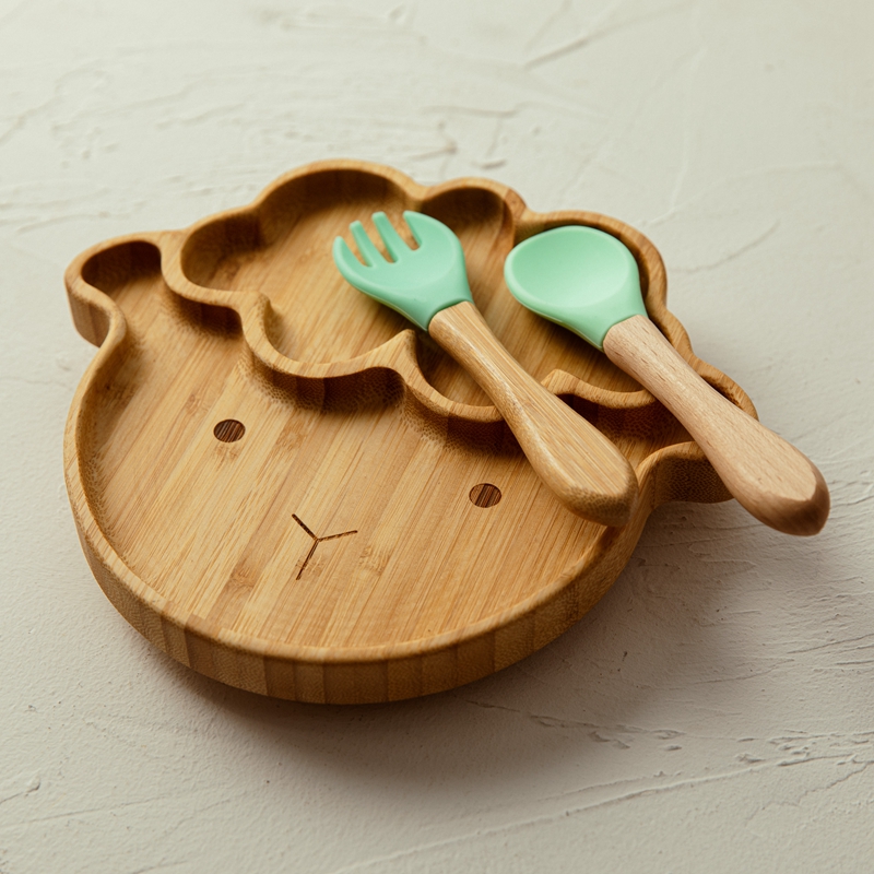 4Pcs ชุดอาหารเด็กแผ่นดูดชามเด็ - Bamboo Cutlery บทวิจารณ์และราคา